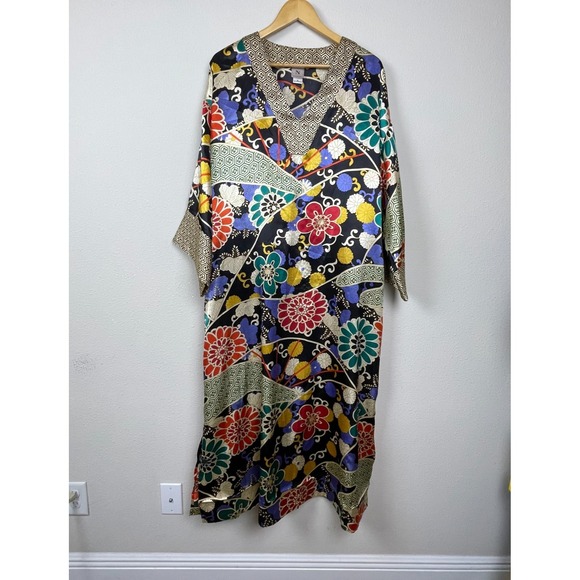 Natori Kimono Caftan Women's Sz XL Floral Print Lounge Pajama Nightgown Dress - Picture 1 of 6
